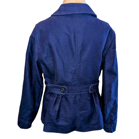 L. L. Bean Midnight Blue Tie Waist Round Collar Cotton Peacoat Sz M - Picture 2 of 5